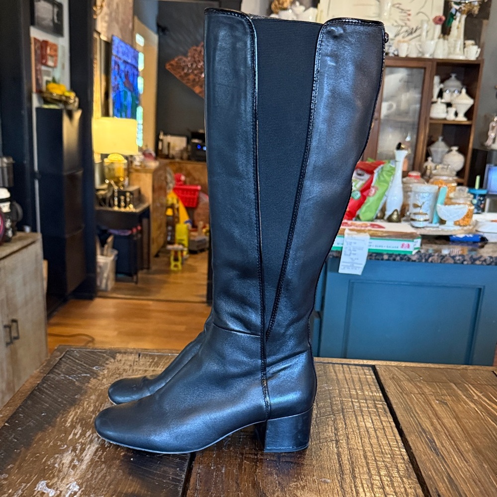 Black Leather Knee-High Boots by Donald Pliner